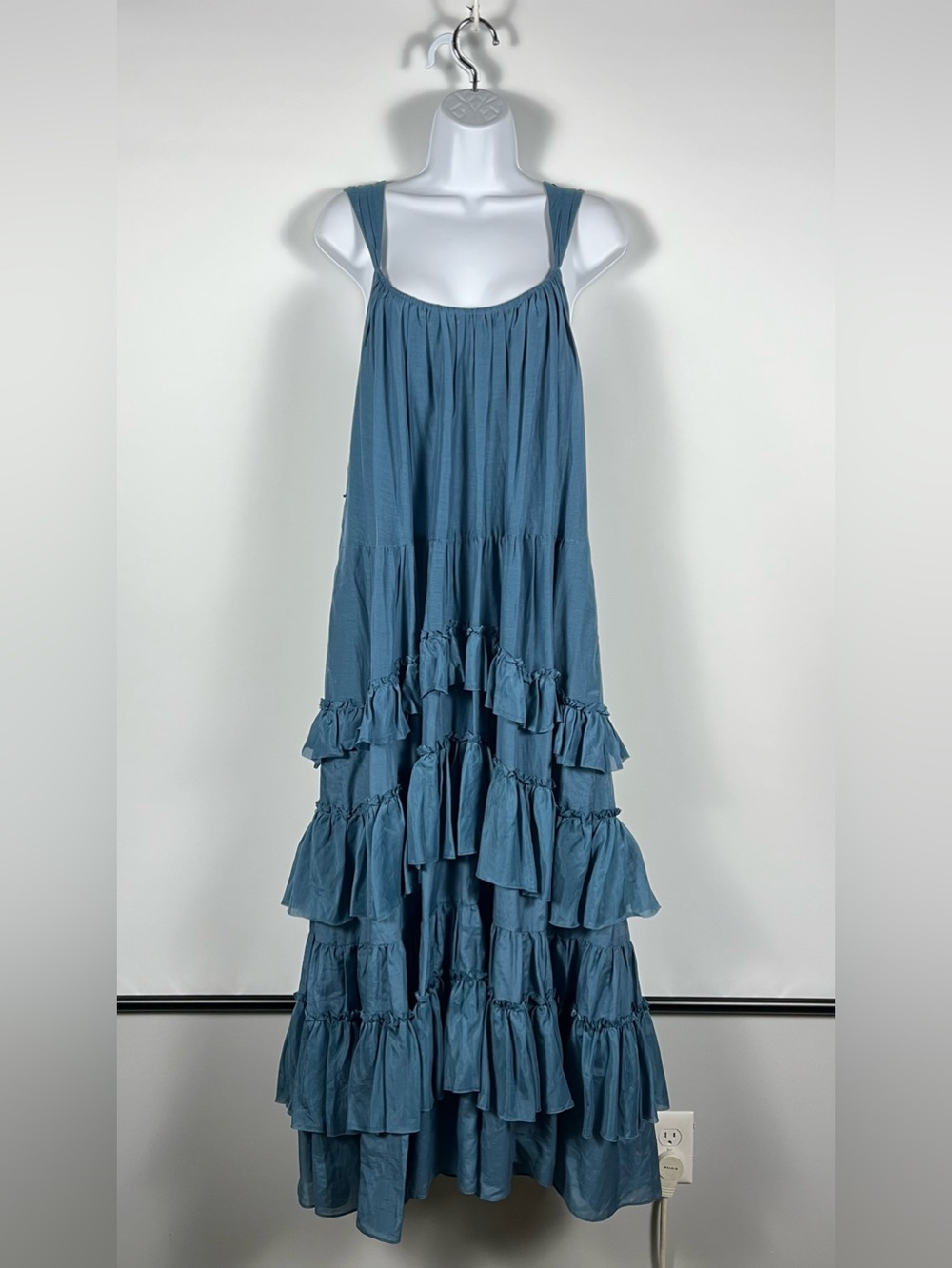 cinq a sept Blue Tiered Ruffle Midi Dress